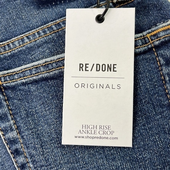 NWT Re/Done Midnight Blue Cotton Blend High Rise Ankle Crop Denim Jeans Size 27 - Picture 6 of 11